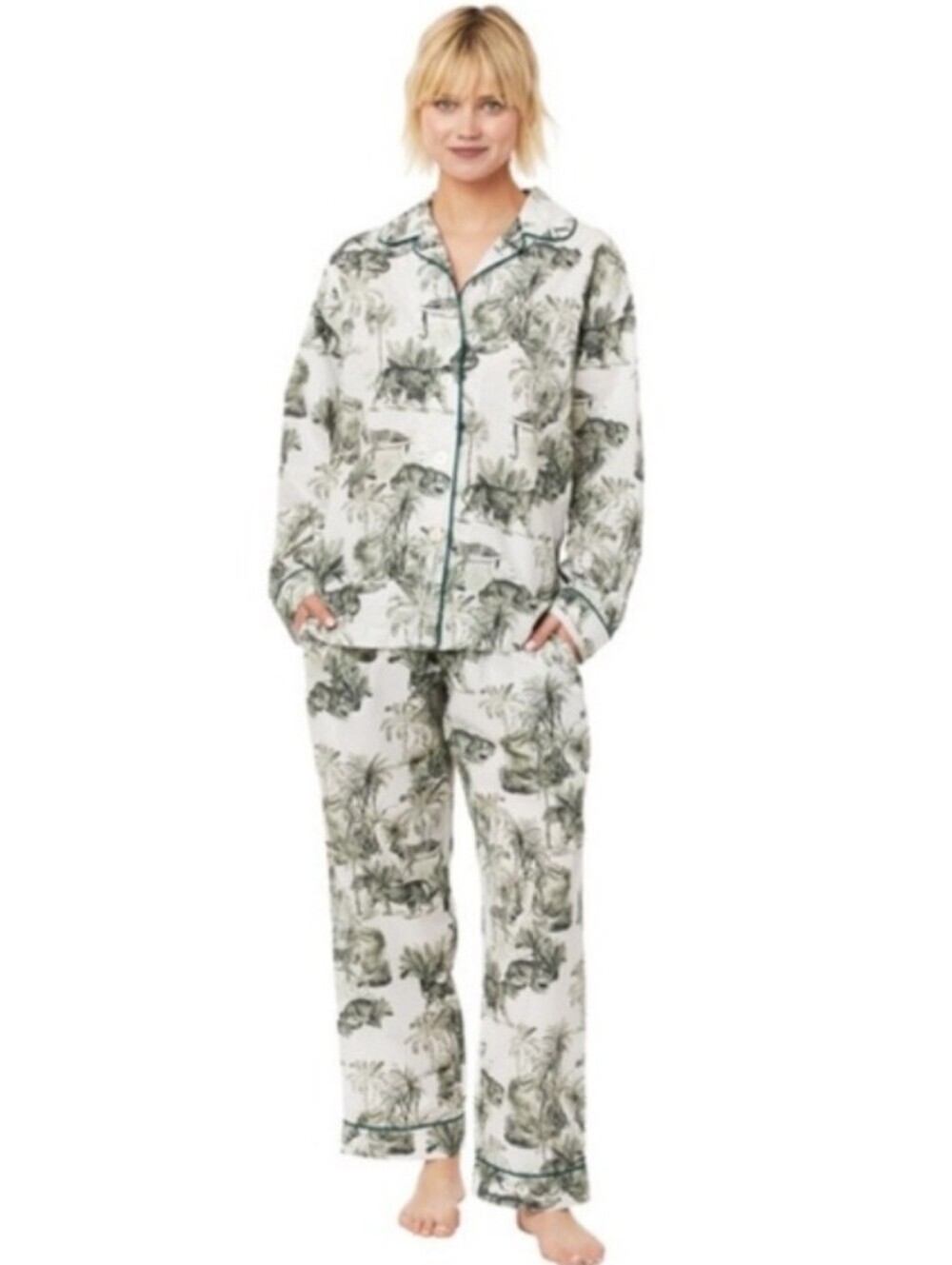 The Cats Pajamas Two Piece Pajama Set Toile Nature Size Small Deer Moose Trees